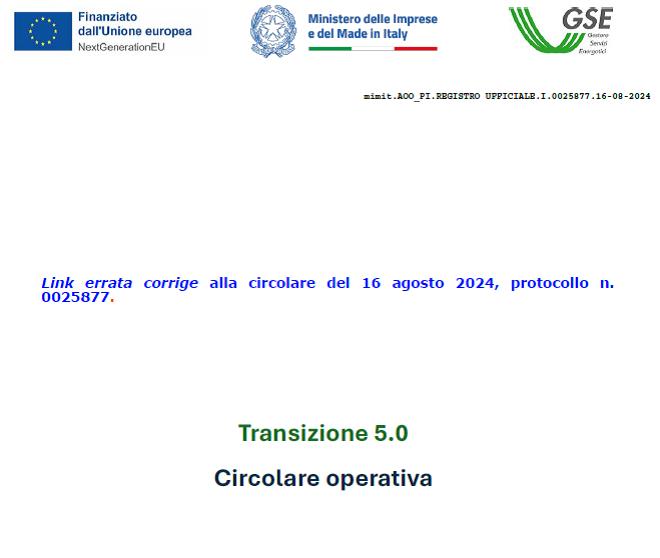 La circolare n. 25877 del 16 agosto 2024 Mimit-GSE sul piano Transizione 5.0 #adessonews